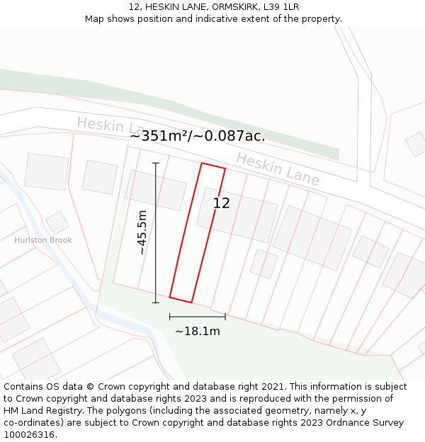 12, HESKIN LANE, ORMSKIRK, L39 1LR: Plot and title map