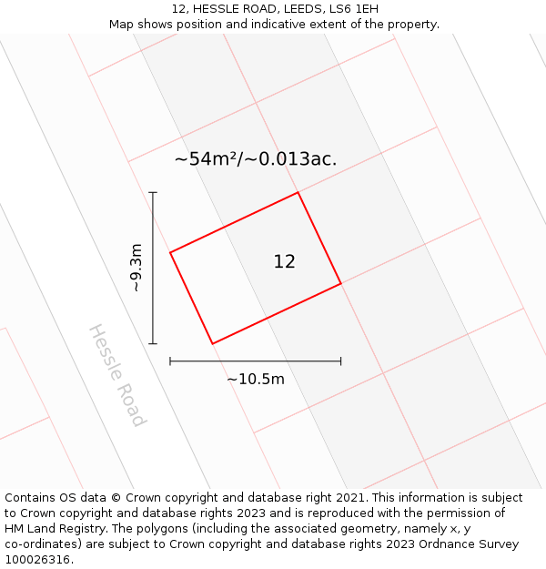 12, HESSLE ROAD, LEEDS, LS6 1EH: Plot and title map