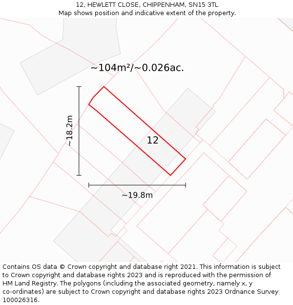 12, HEWLETT CLOSE, CHIPPENHAM, SN15 3TL: Plot and title map