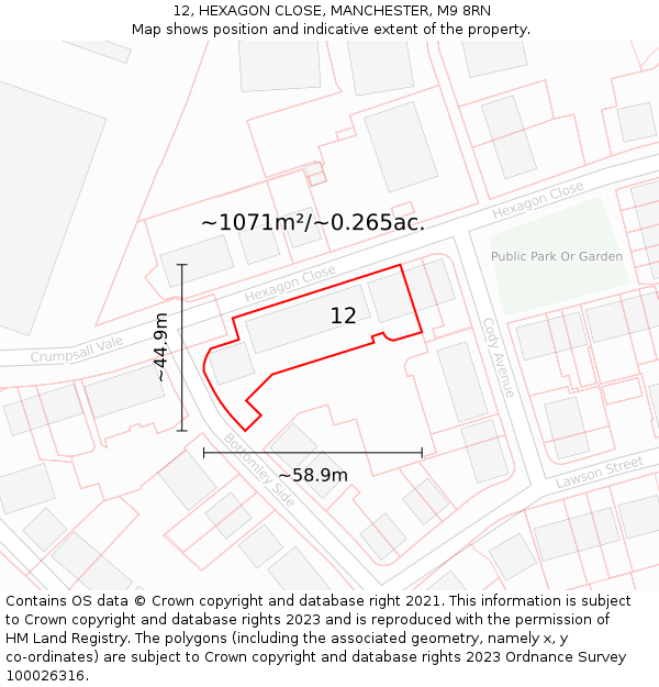 12, HEXAGON CLOSE, MANCHESTER, M9 8RN: Plot and title map