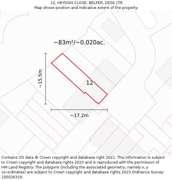 12, HEYDON CLOSE, BELPER, DE56 1TR: Plot and title map