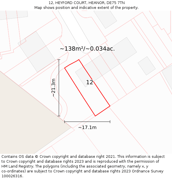 12, HEYFORD COURT, HEANOR, DE75 7TN: Plot and title map
