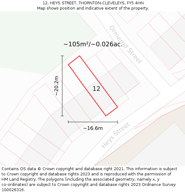 12, HEYS STREET, THORNTON-CLEVELEYS, FY5 4HN: Plot and title map