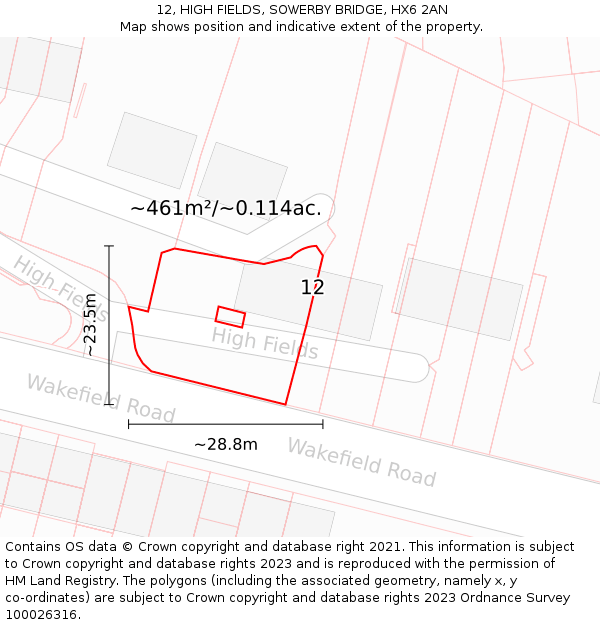 12, HIGH FIELDS, SOWERBY BRIDGE, HX6 2AN: Plot and title map