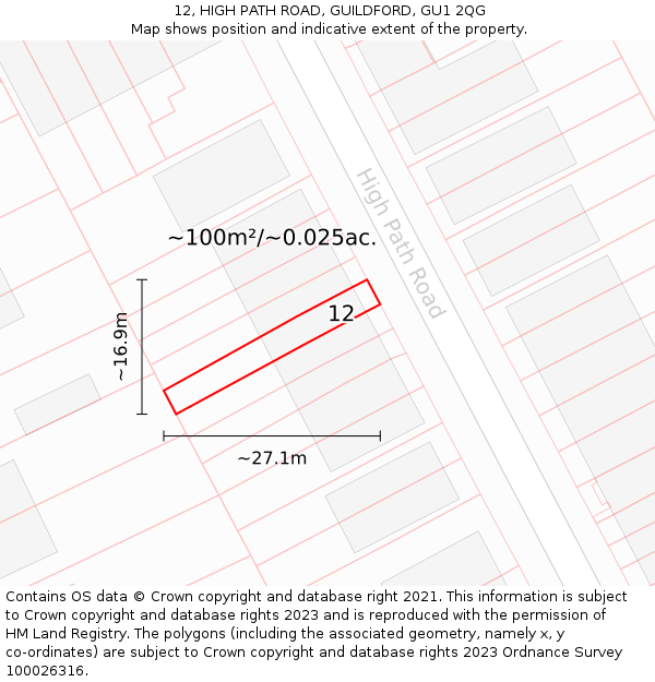 12, HIGH PATH ROAD, GUILDFORD, GU1 2QG: Plot and title map