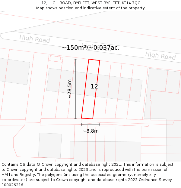 12, HIGH ROAD, BYFLEET, WEST BYFLEET, KT14 7QG: Plot and title map