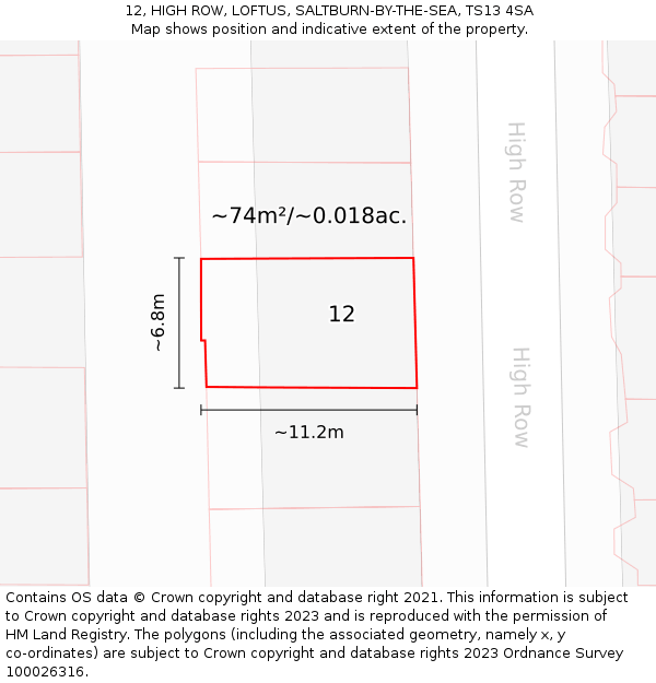 12, HIGH ROW, LOFTUS, SALTBURN-BY-THE-SEA, TS13 4SA: Plot and title map