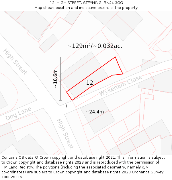 12, HIGH STREET, STEYNING, BN44 3GG: Plot and title map