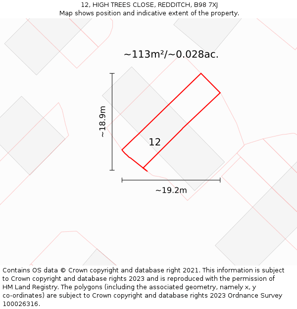 12, HIGH TREES CLOSE, REDDITCH, B98 7XJ: Plot and title map