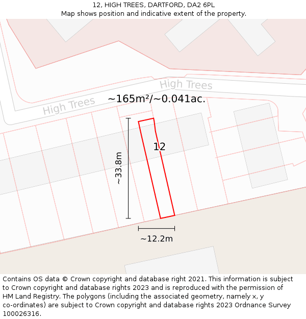12, HIGH TREES, DARTFORD, DA2 6PL: Plot and title map