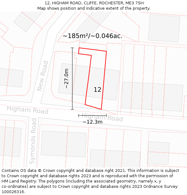 12, HIGHAM ROAD, CLIFFE, ROCHESTER, ME3 7SH: Plot and title map