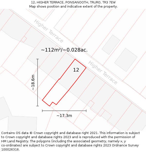 12, HIGHER TERRACE, PONSANOOTH, TRURO, TR3 7EW: Plot and title map