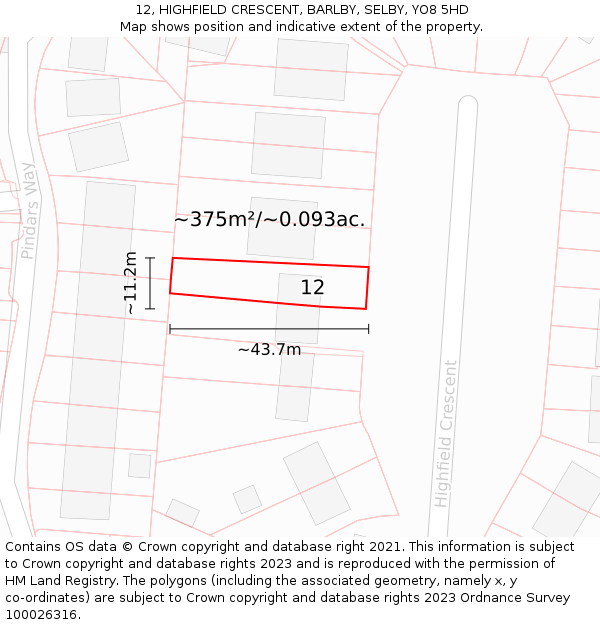 12, HIGHFIELD CRESCENT, BARLBY, SELBY, YO8 5HD: Plot and title map