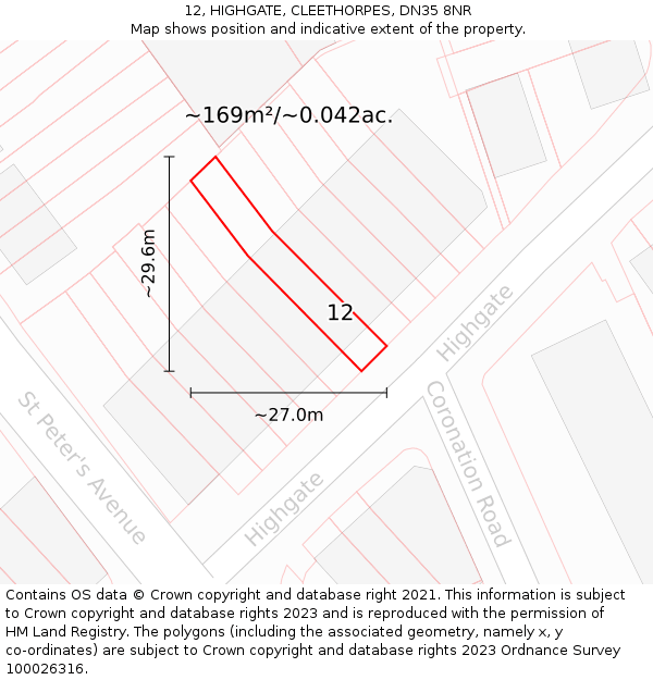 12, HIGHGATE, CLEETHORPES, DN35 8NR: Plot and title map