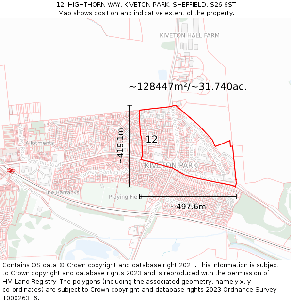 12, HIGHTHORN WAY, KIVETON PARK, SHEFFIELD, S26 6ST: Plot and title map