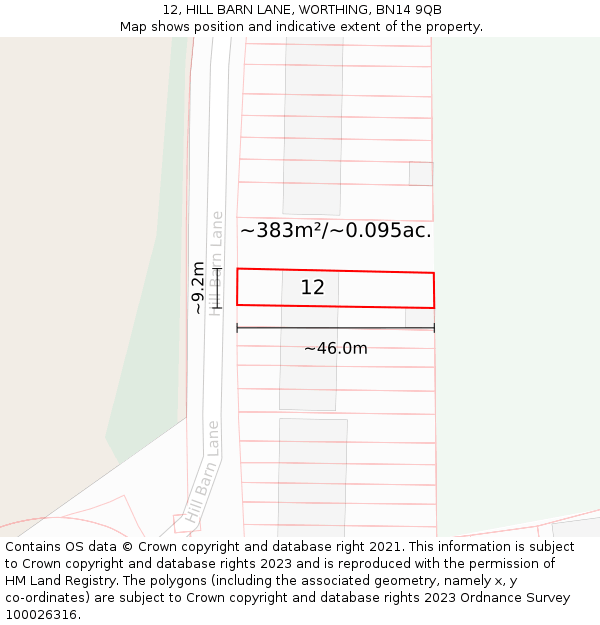 12, HILL BARN LANE, WORTHING, BN14 9QB: Plot and title map