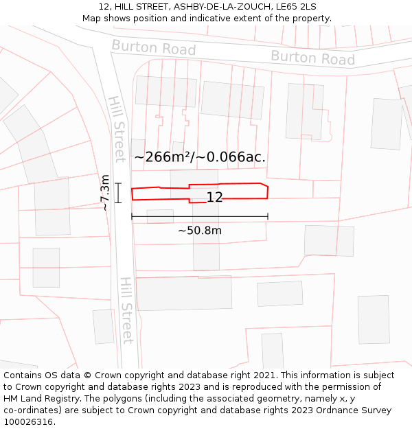 12, HILL STREET, ASHBY-DE-LA-ZOUCH, LE65 2LS: Plot and title map