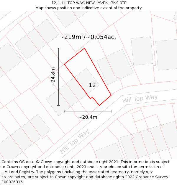 12, HILL TOP WAY, NEWHAVEN, BN9 9TE: Plot and title map