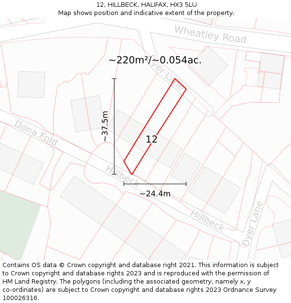 12, HILLBECK, HALIFAX, HX3 5LU: Plot and title map