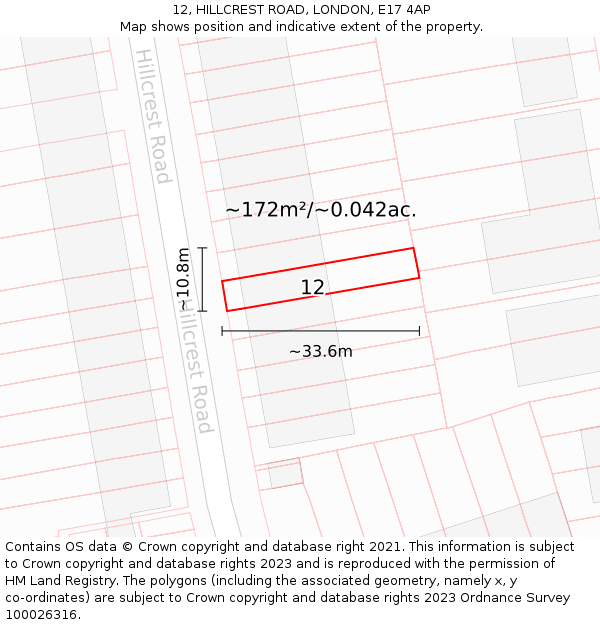 12, HILLCREST ROAD, LONDON, E17 4AP: Plot and title map