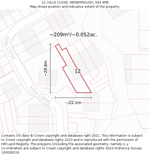 12, HILLS CLOSE, MEXBOROUGH, S64 9PB: Plot and title map
