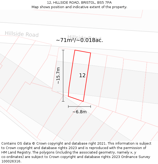 12, HILLSIDE ROAD, BRISTOL, BS5 7PA: Plot and title map