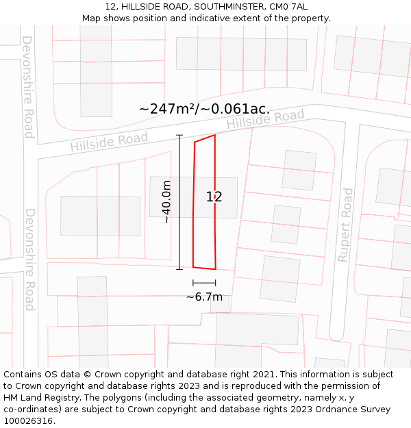 12, HILLSIDE ROAD, SOUTHMINSTER, CM0 7AL: Plot and title map