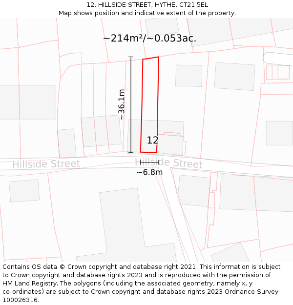 12, HILLSIDE STREET, HYTHE, CT21 5EL: Plot and title map