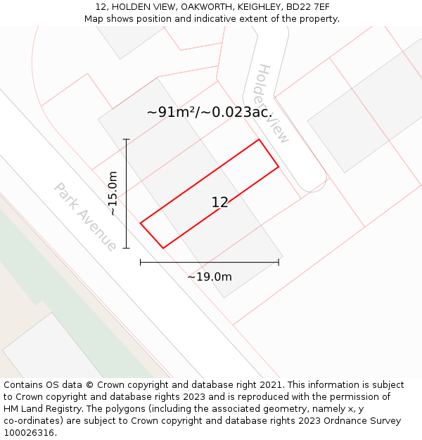 12, HOLDEN VIEW, OAKWORTH, KEIGHLEY, BD22 7EF: Plot and title map
