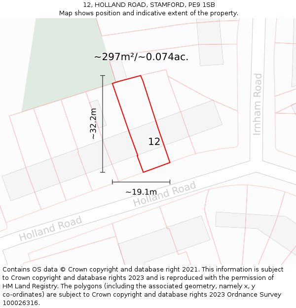 12, HOLLAND ROAD, STAMFORD, PE9 1SB: Plot and title map