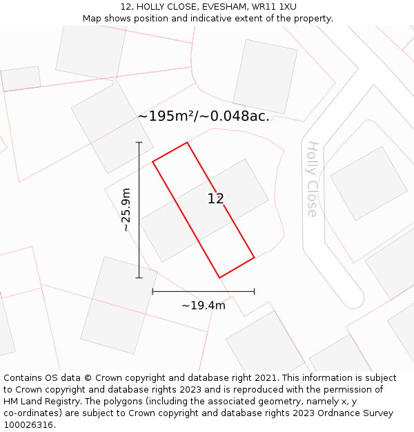 12, HOLLY CLOSE, EVESHAM, WR11 1XU: Plot and title map