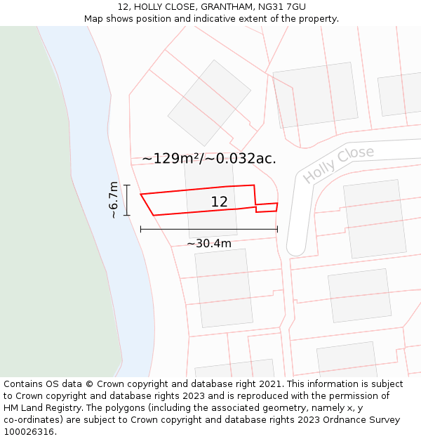 12, HOLLY CLOSE, GRANTHAM, NG31 7GU: Plot and title map