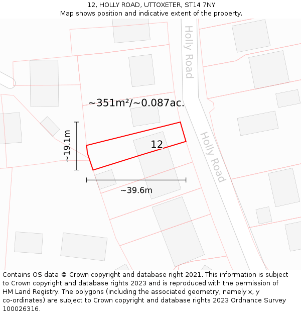 12, HOLLY ROAD, UTTOXETER, ST14 7NY: Plot and title map
