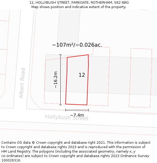 12, HOLLYBUSH STREET, PARKGATE, ROTHERHAM, S62 6BG: Plot and title map