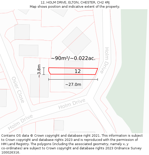 12, HOLM DRIVE, ELTON, CHESTER, CH2 4RJ: Plot and title map