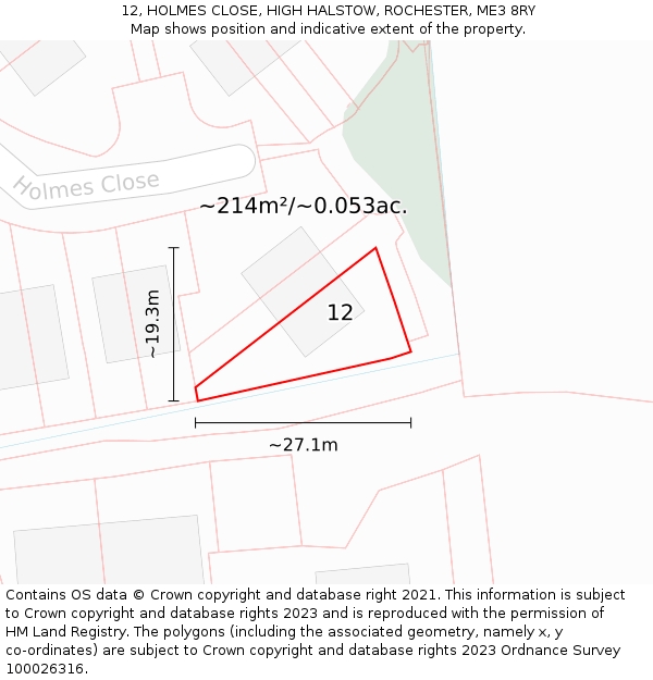 12, HOLMES CLOSE, HIGH HALSTOW, ROCHESTER, ME3 8RY: Plot and title map