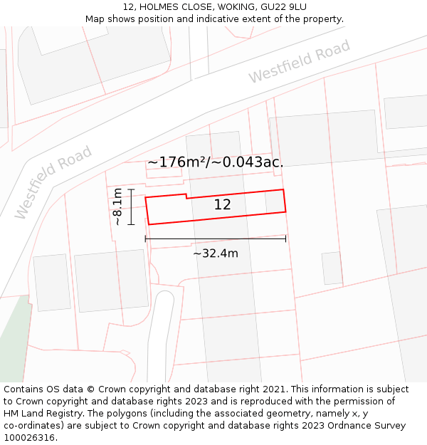 12, HOLMES CLOSE, WOKING, GU22 9LU: Plot and title map