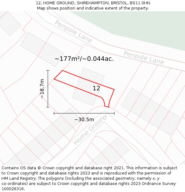 12, HOME GROUND, SHIREHAMPTON, BRISTOL, BS11 0HN: Plot and title map
