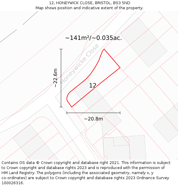 12, HONEYWICK CLOSE, BRISTOL, BS3 5ND: Plot and title map