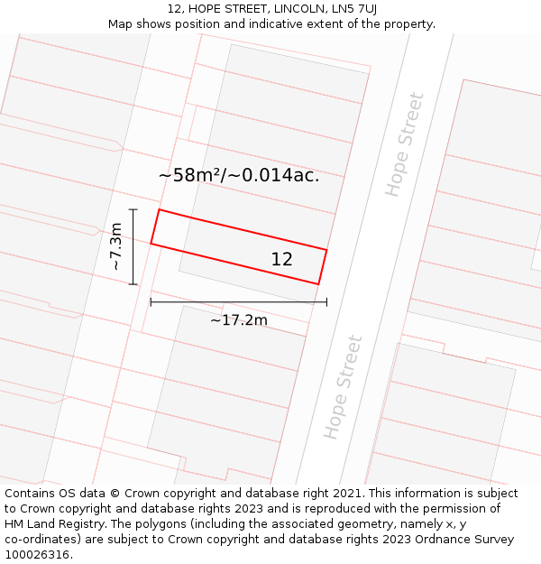 12, HOPE STREET, LINCOLN, LN5 7UJ: Plot and title map