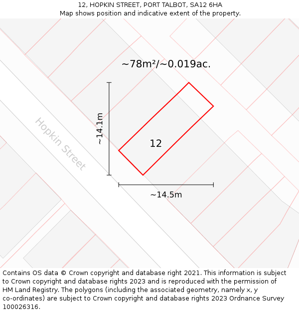 12, HOPKIN STREET, PORT TALBOT, SA12 6HA: Plot and title map