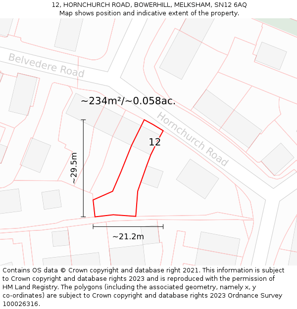 12, HORNCHURCH ROAD, BOWERHILL, MELKSHAM, SN12 6AQ: Plot and title map