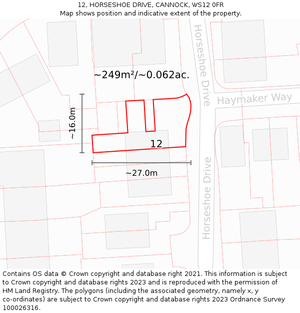 12, HORSESHOE DRIVE, CANNOCK, WS12 0FR: Plot and title map