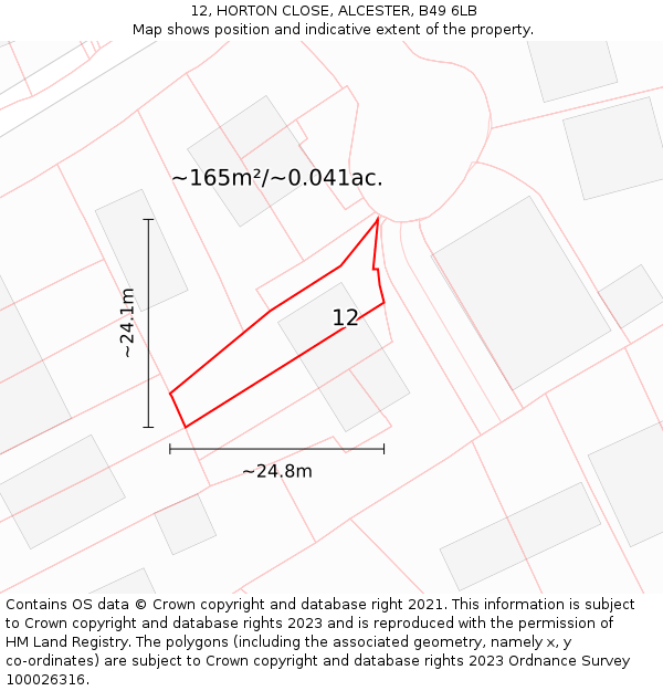 12, HORTON CLOSE, ALCESTER, B49 6LB: Plot and title map