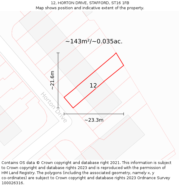 12, HORTON DRIVE, STAFFORD, ST16 1FB: Plot and title map