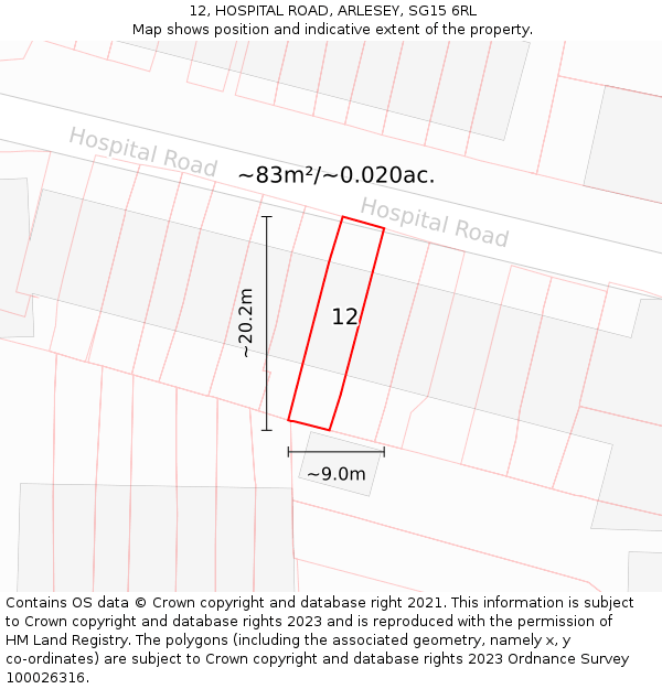 12, HOSPITAL ROAD, ARLESEY, SG15 6RL: Plot and title map