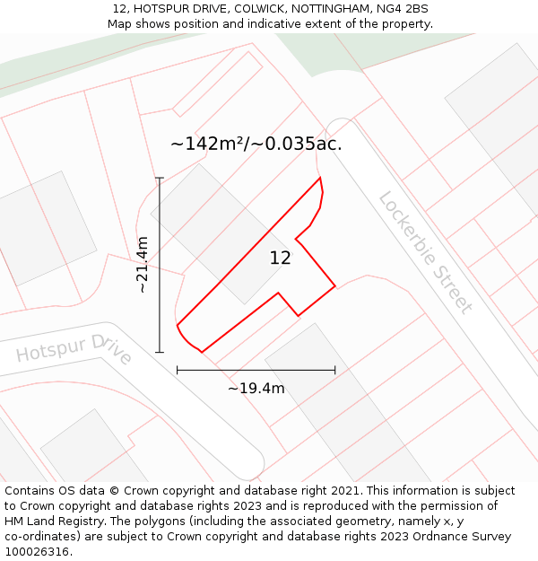 12, HOTSPUR DRIVE, COLWICK, NOTTINGHAM, NG4 2BS: Plot and title map