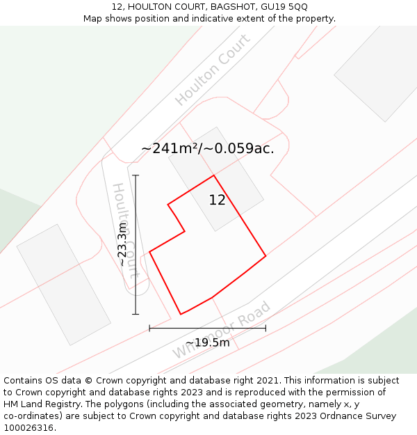 12, HOULTON COURT, BAGSHOT, GU19 5QQ: Plot and title map
