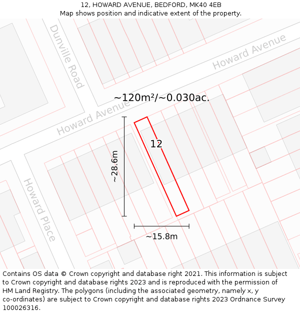 12, HOWARD AVENUE, BEDFORD, MK40 4EB: Plot and title map