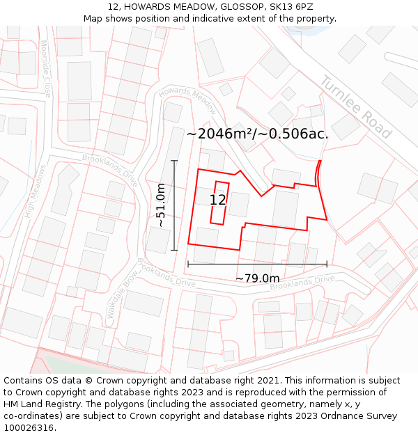 12, HOWARDS MEADOW, GLOSSOP, SK13 6PZ: Plot and title map
